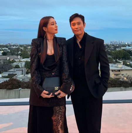 South Korean actress Lee Min Jung and her husband the actor Lee Byung Hun.
